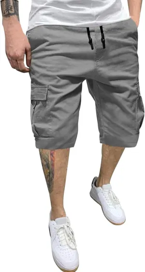Mens Casual Twill Cargo Shorts Cotton Drawstring Classic Cargo Stretch Short with 6 Pockets Cargo Shorts Drawstring Shorts