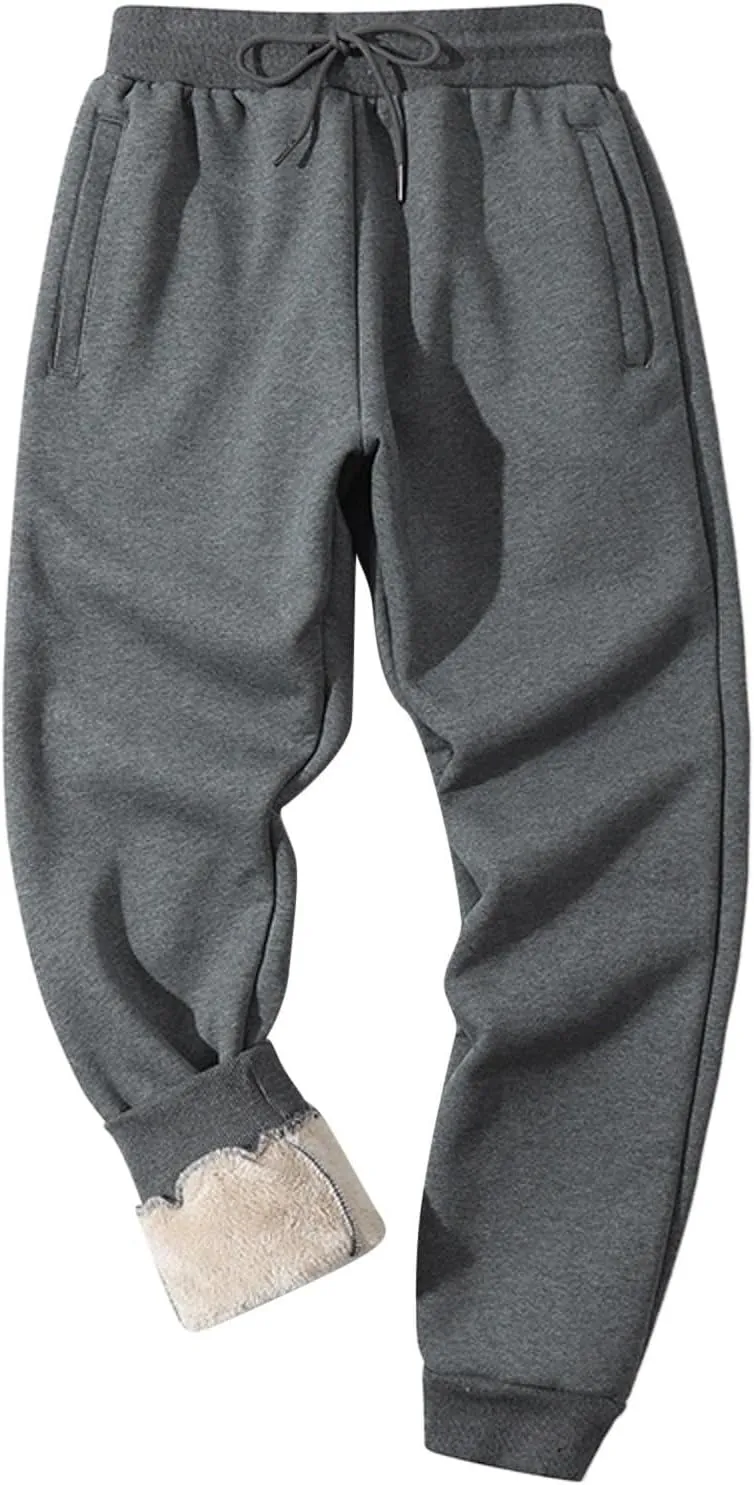 Men's Cinch Bottom Sweatpants for Sherpa Fleece Lined Loose Fit Drawstring Joggers Track Pants with Pockets Warm Winter Gym