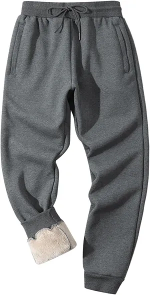 Men's Cinch Bottom Sweatpants for Sherpa Fleece Lined Loose Fit Drawstring Joggers Track Pants with Pockets Warm Winter Gym