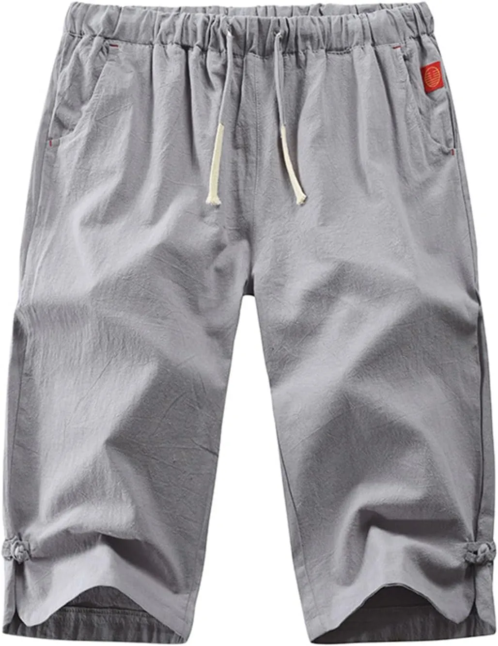 Mens Cotton Linen Capri Pants Light Loose 3/4 Long Shorts Elastic Waist Drawstring Harem Casual Beach Yoga Trousers Pants