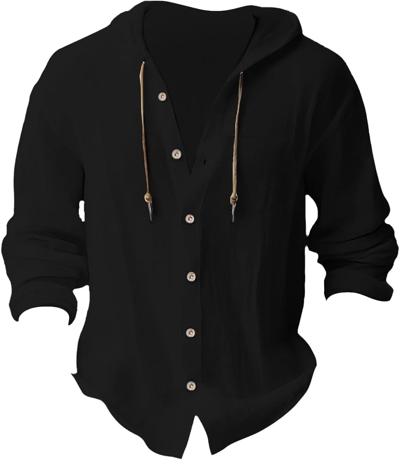 Men's Cotton Linen Hoodies Plus Size Loose Solid Color Hooded Sweatshirts Summer Casual Button Down Beach Swim Shirts