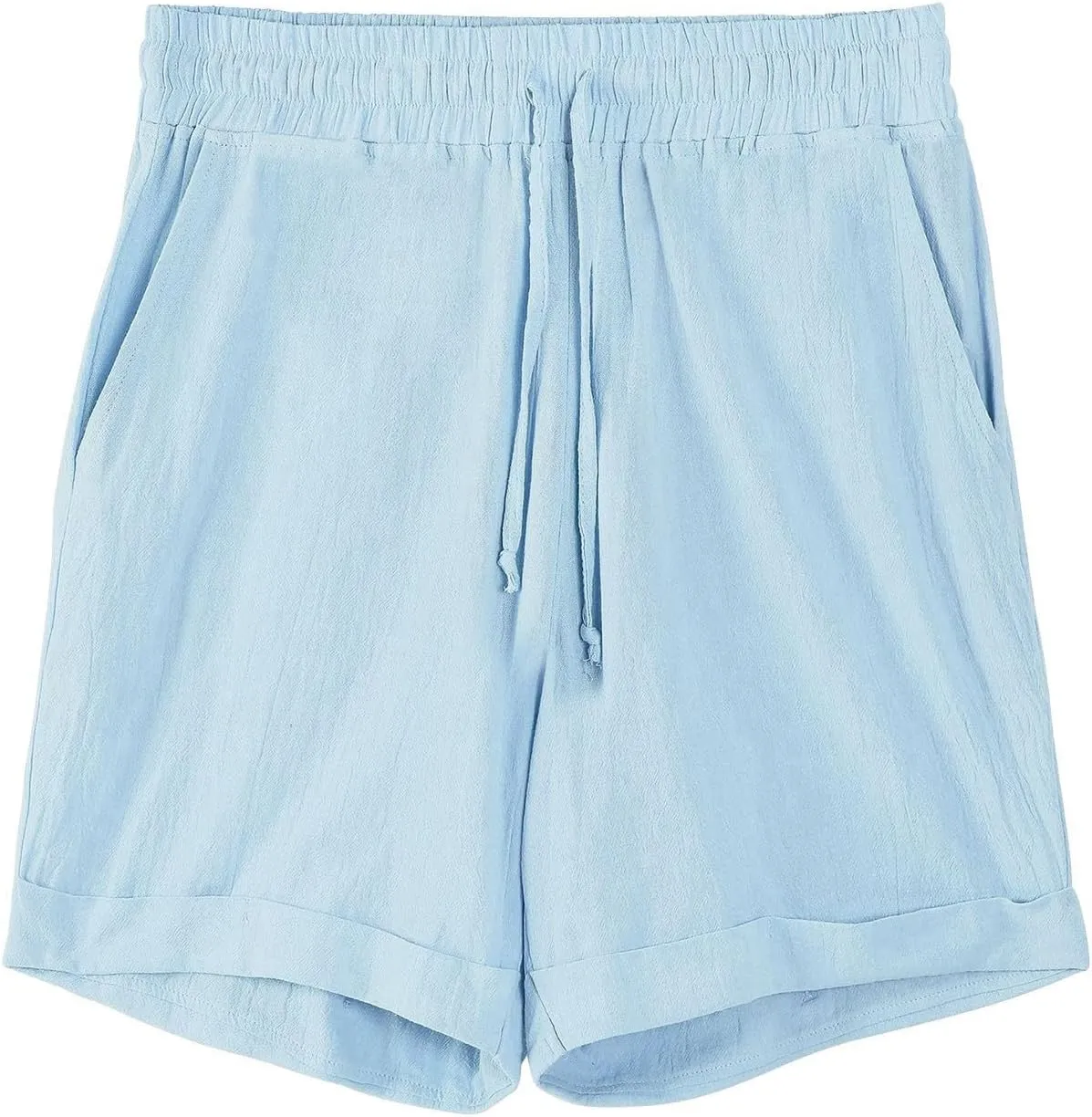 Mens Cotton Linen Shorts Knee Length Lightweight Breathable Elastic Waist Drawstring Casual Lounge Shorts