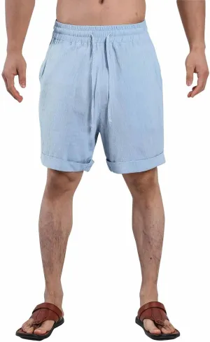 Mens Cotton Linen Shorts Knee Length Lightweight Breathable Elastic Waist Drawstring Casual Lounge Shorts