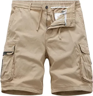 Mens Elastic Waist Long Cargo Shorts 3/4 Relaxed Fit Multi Pockets Stretch Cotton Camo Cargo Shorts for Men