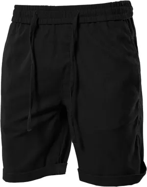 Men's Linen Casual Classic Fit 11 Inch Inseam Elastic Waist Shorts with Drawstring Men's Stretch Waist Casual Shorts Pockets