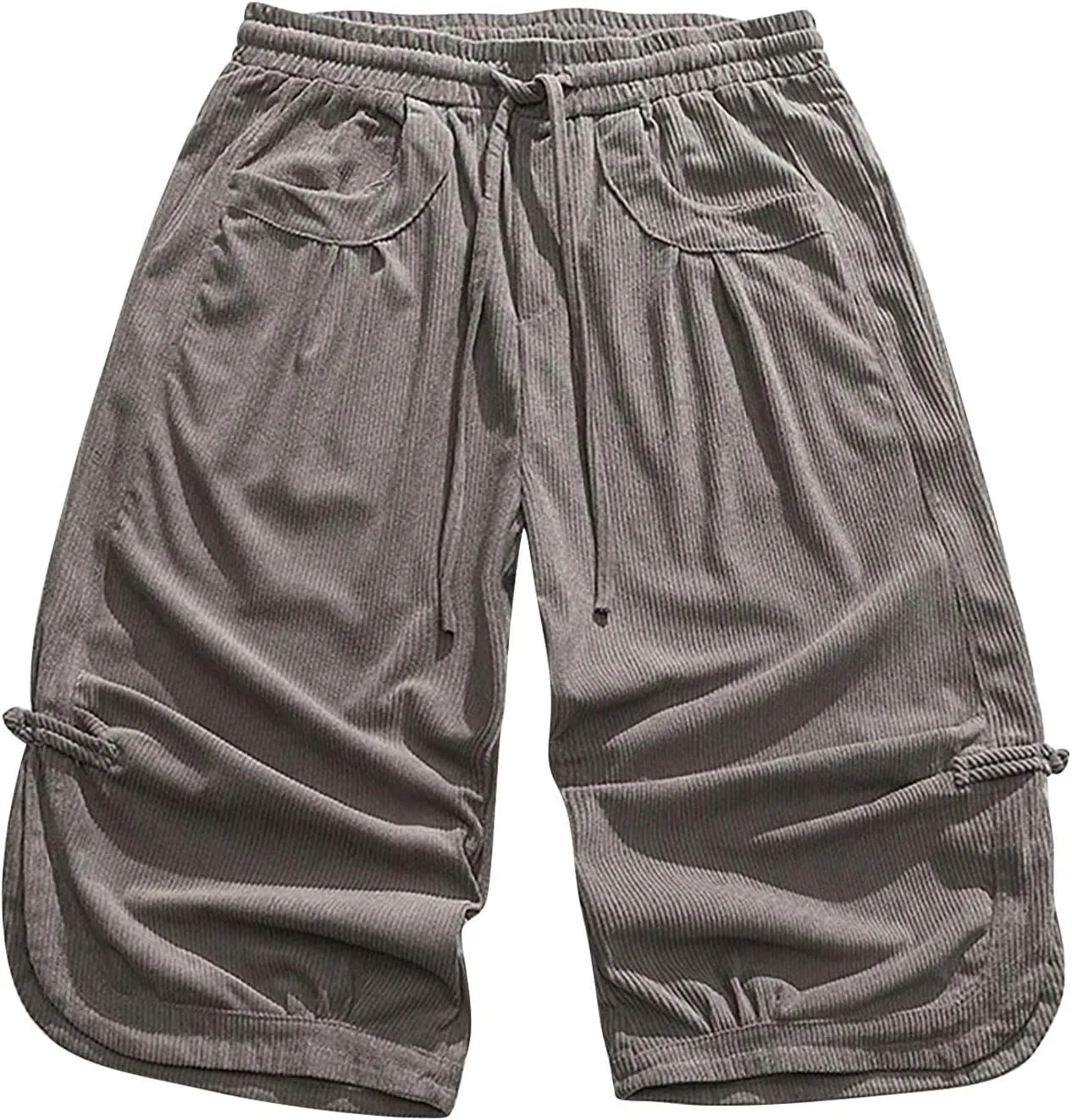 Mens Linen Casual Pants Elastic Waist Drawstring Trousers Yoga Beach Summer Pants below Knee Shorts Jogger Mens Capri Pants