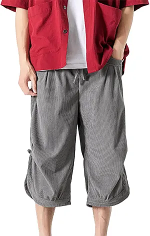 Mens Linen Casual Pants Elastic Waist Drawstring Trousers Yoga Beach Summer Pants below Knee Shorts Jogger Mens Capri Pants