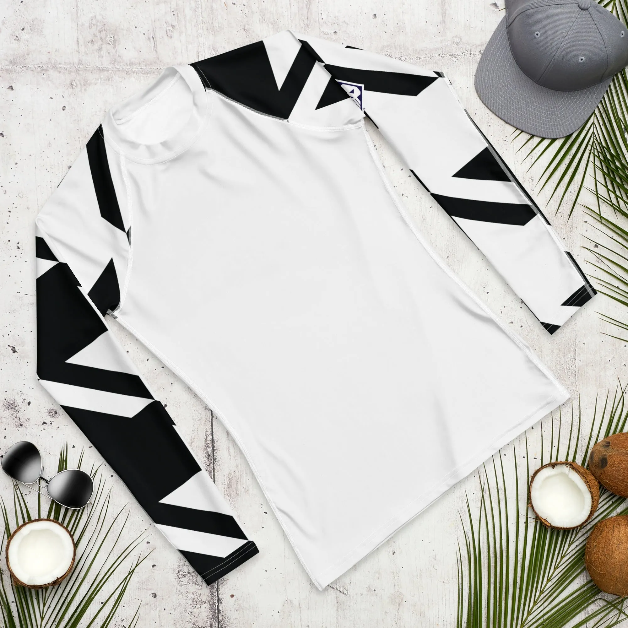 Mens Long Sleeve BJJ Rash Guard - Houndstooth 001 Blanc