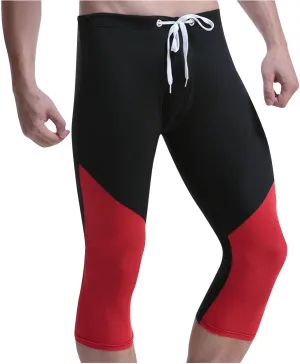 Men's Quick-Dry Compression Capris Pants, Workout Running Leggings with Pouch, Colorblock Workout Tights Base Layer