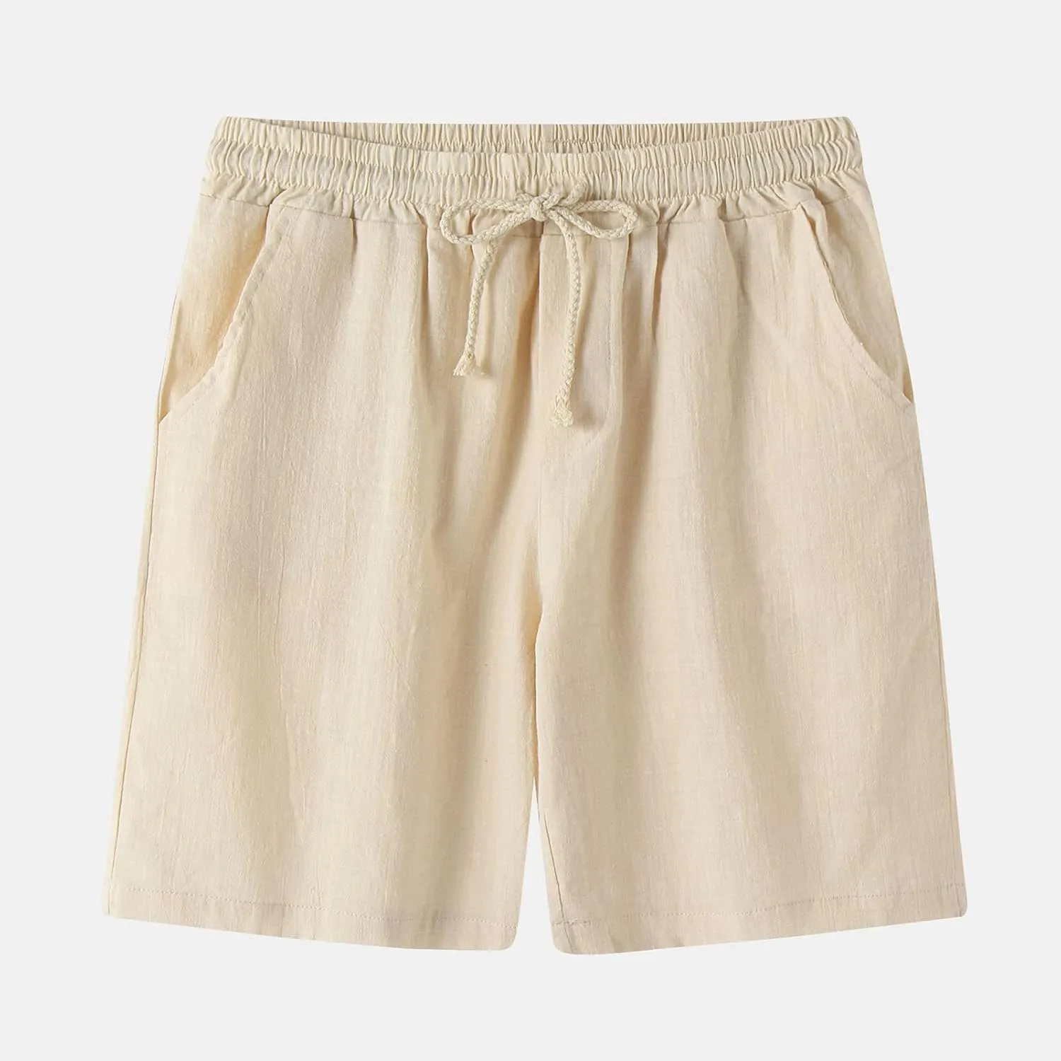 Mens Quick Dry Solid 4 Way Stretch Swim Trunks Swimwear Bathing Suits Cotton Linen Summer Thin Mid-Waist Beach Shorts 1
