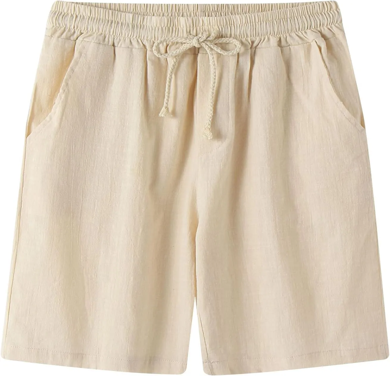 Mens Quick Dry Solid 4 Way Stretch Swim Trunks Swimwear Bathing Suits Cotton Linen Summer Thin Mid-Waist Beach Shorts 1