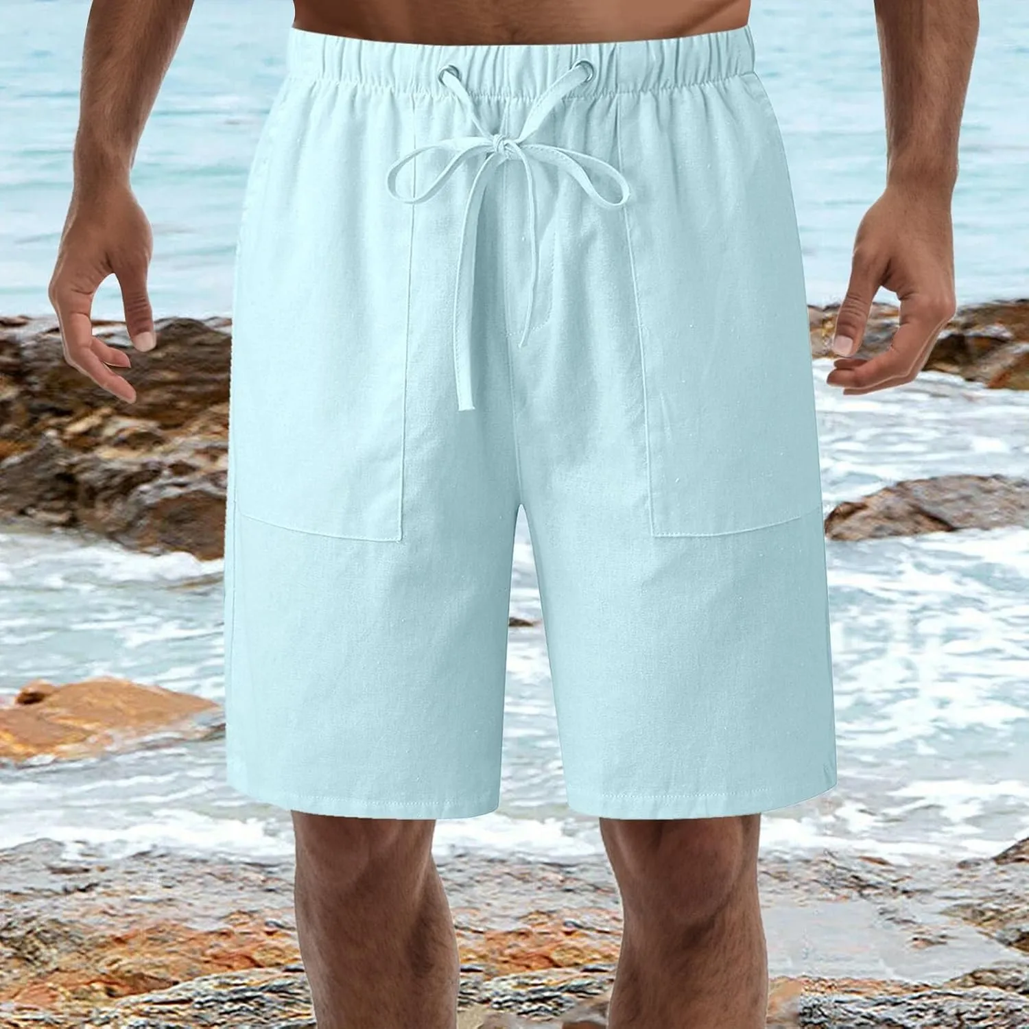 Men's Shorts Casual Classic Fit Drawstring Summer Beach Shorts with Elastic Waist and Pockets Stretch Waist Casual Shorts