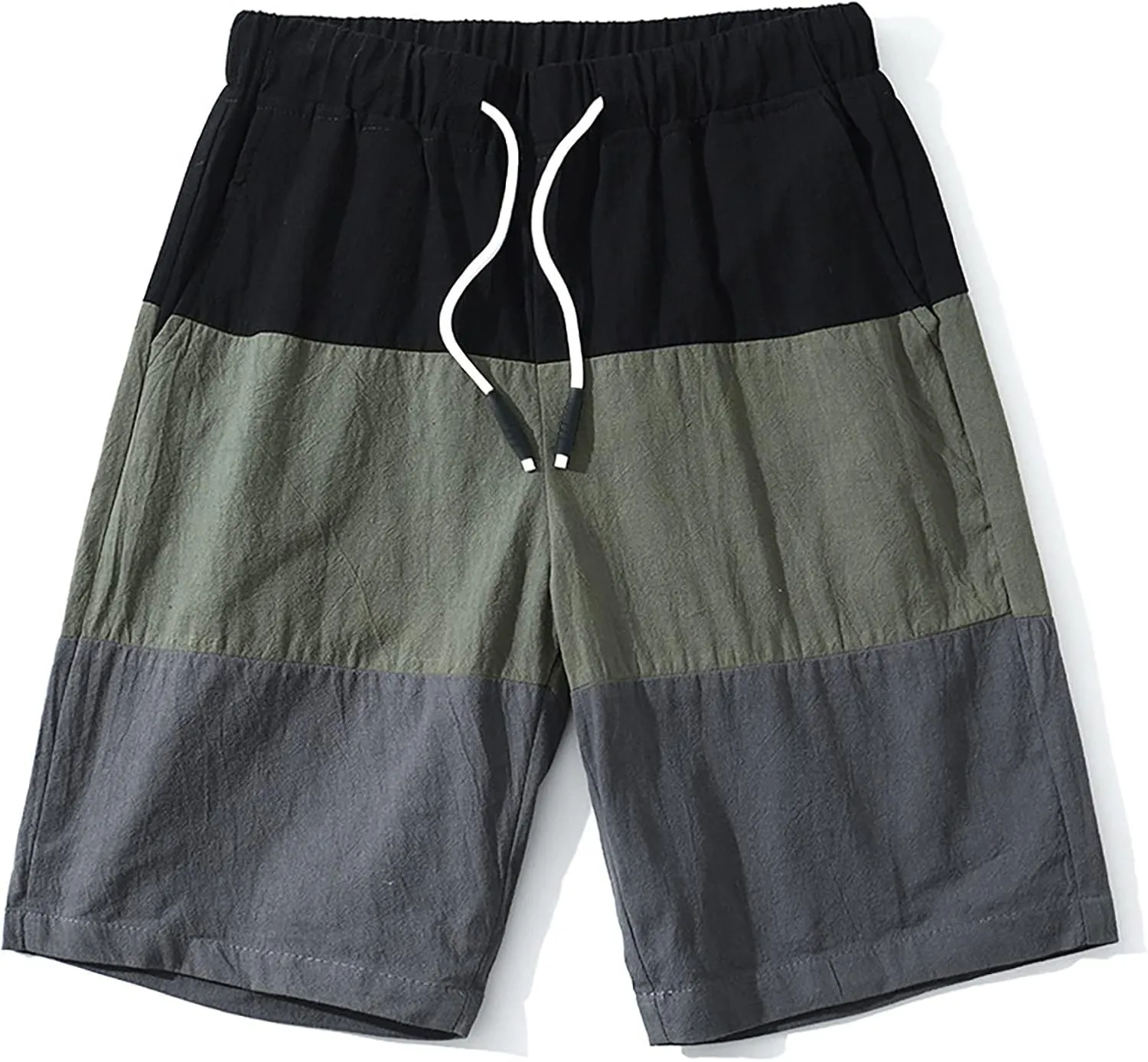 Men's Summer Casual Shorts Patchwork Elastic Waist Drawstring Lounge Shorts Lightweight Comfy Soft-Fit Loose Short