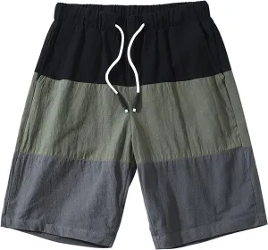Men's Summer Casual Shorts Patchwork Elastic Waist Drawstring Lounge Shorts Lightweight Comfy Soft-Fit Loose Short