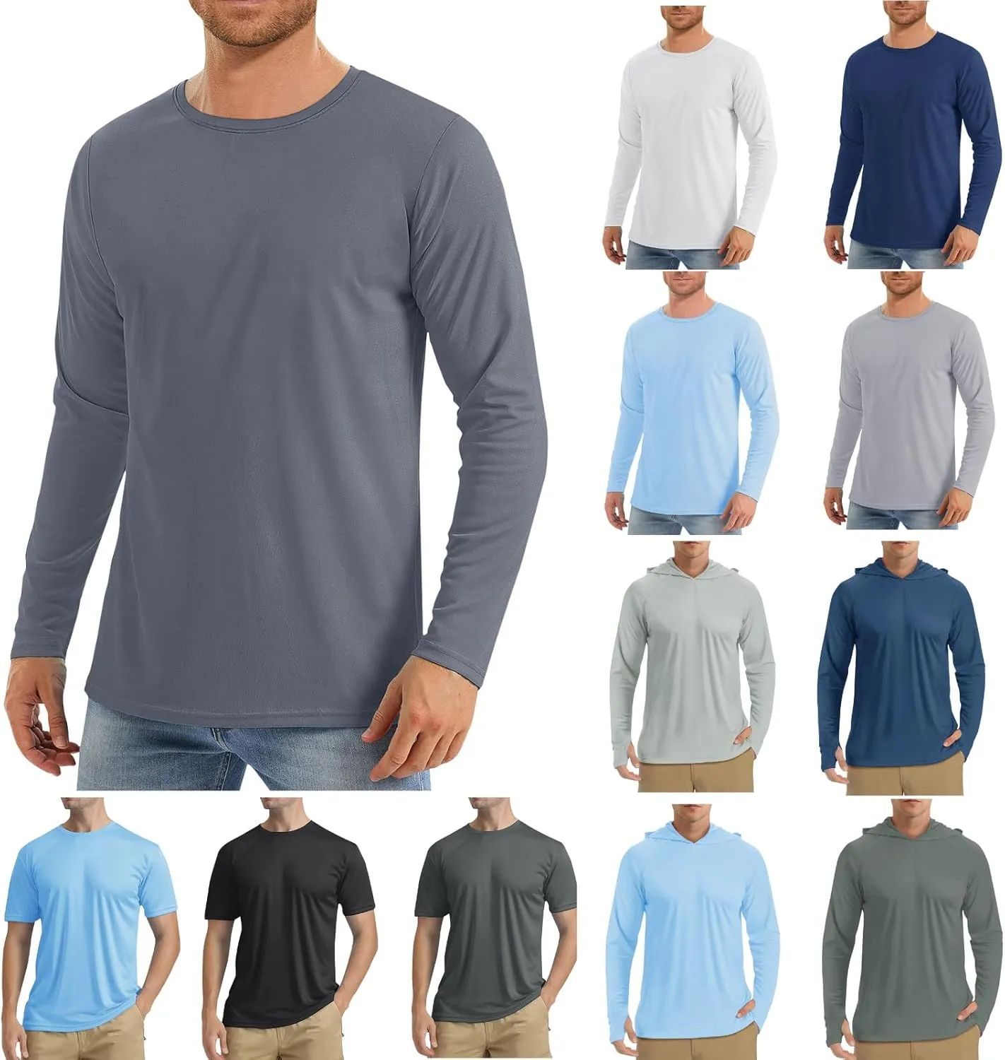 Men'S Sun Protection Shirts Uv SPF Long Sleeve Shirt Rash Guard Fishing Shirt Quick Dry Lightweight Shirt Cool Shirts