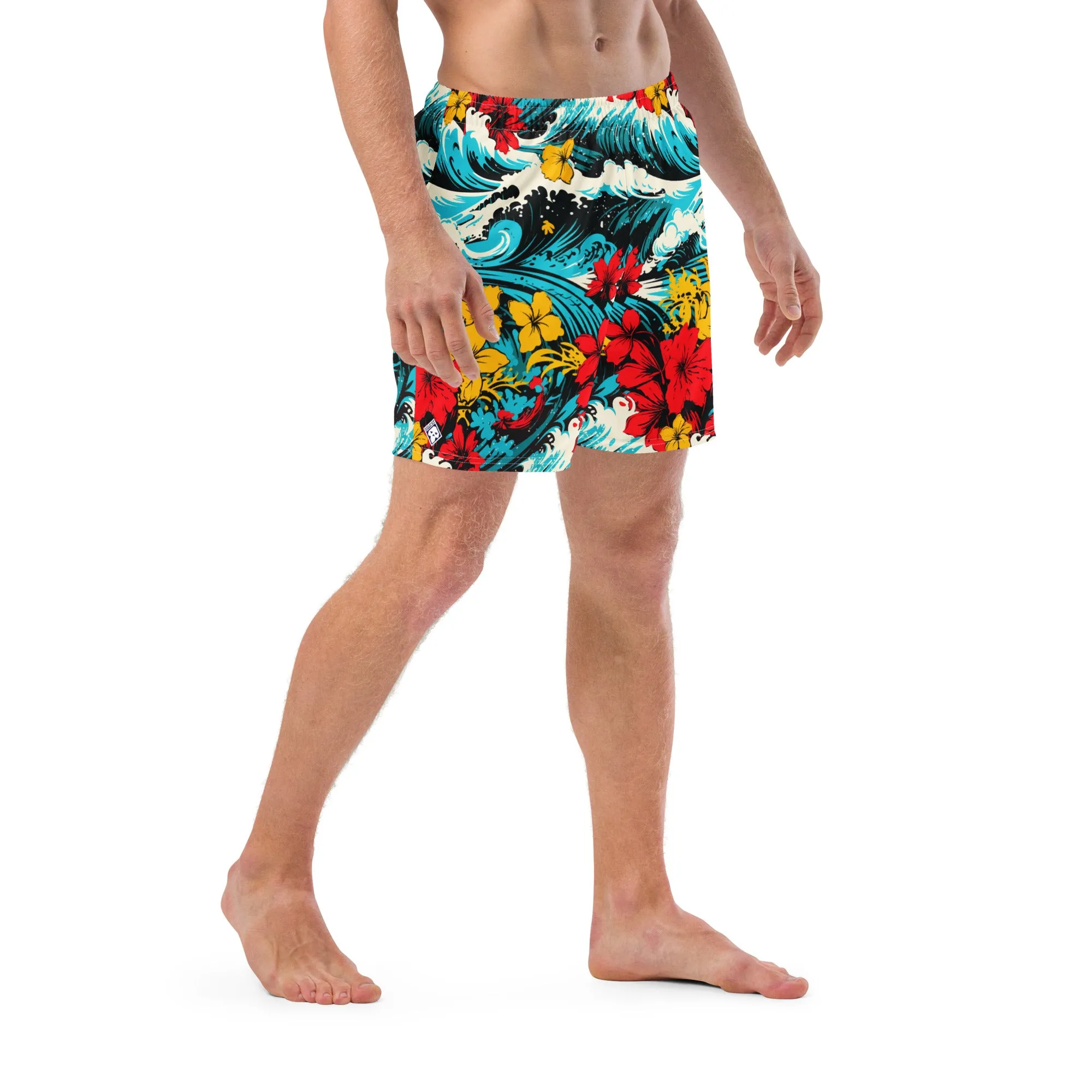 Men's Swim Trunks - Waves and Flowers 001