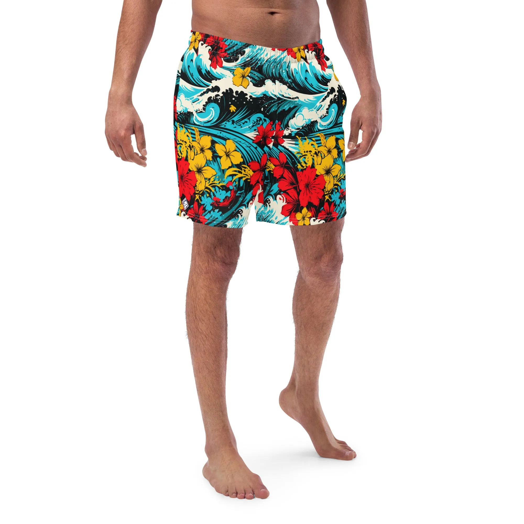 Men's Swim Trunks - Waves and Flowers 001