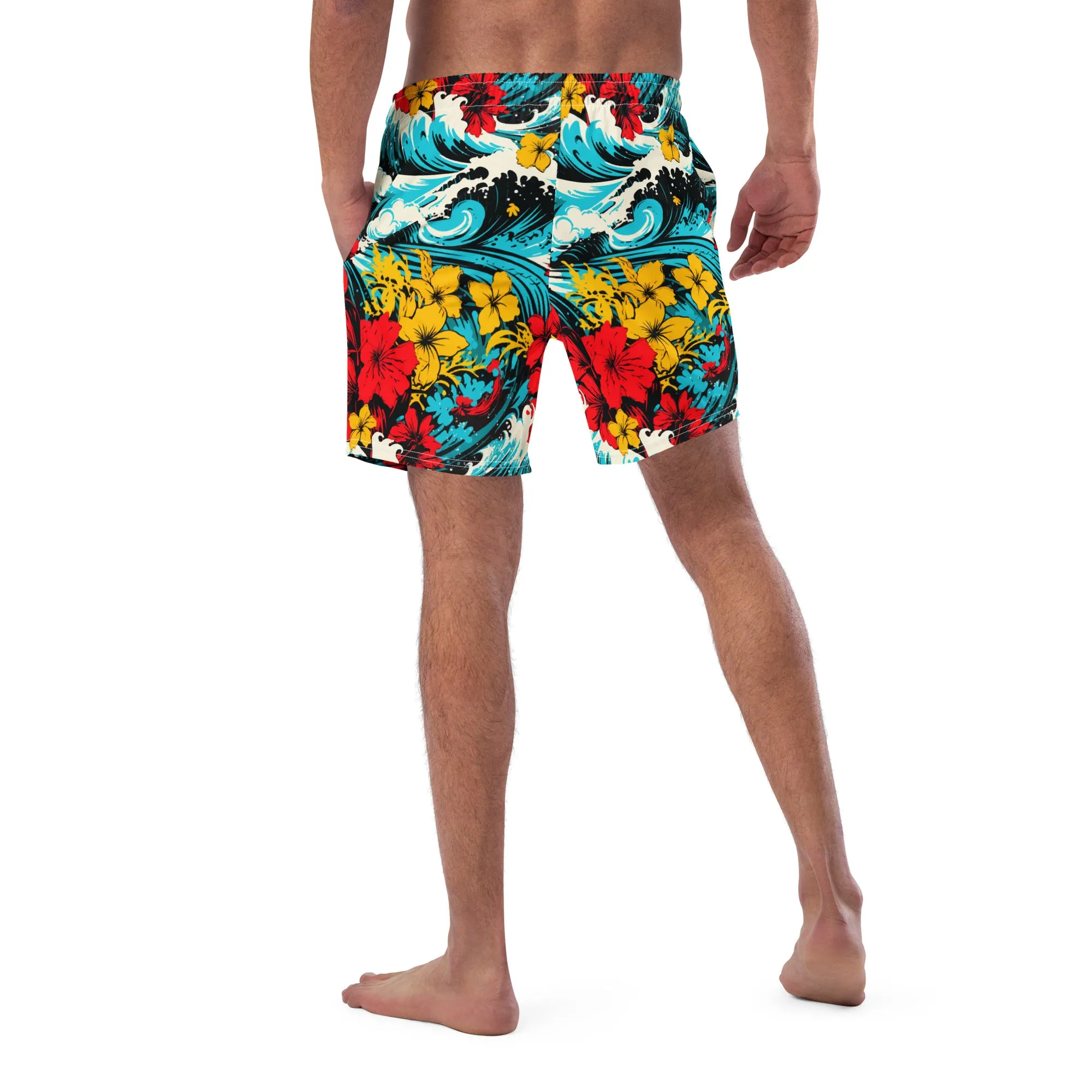 Men's Swim Trunks - Waves and Flowers 001