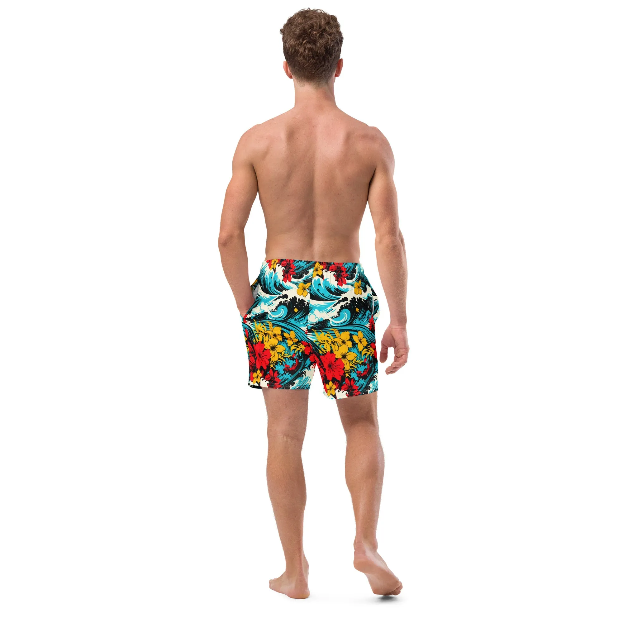 Men's Swim Trunks - Waves and Flowers 001