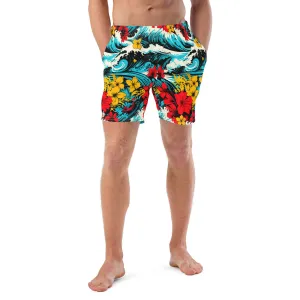 Men's Swim Trunks - Waves and Flowers 001