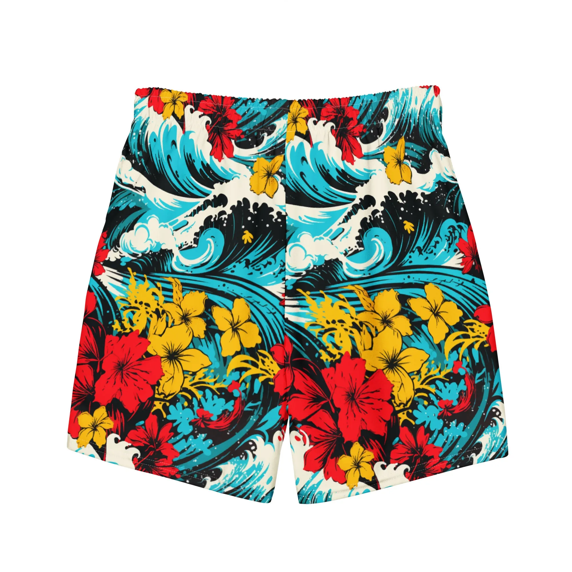 Men's Swim Trunks - Waves and Flowers 001