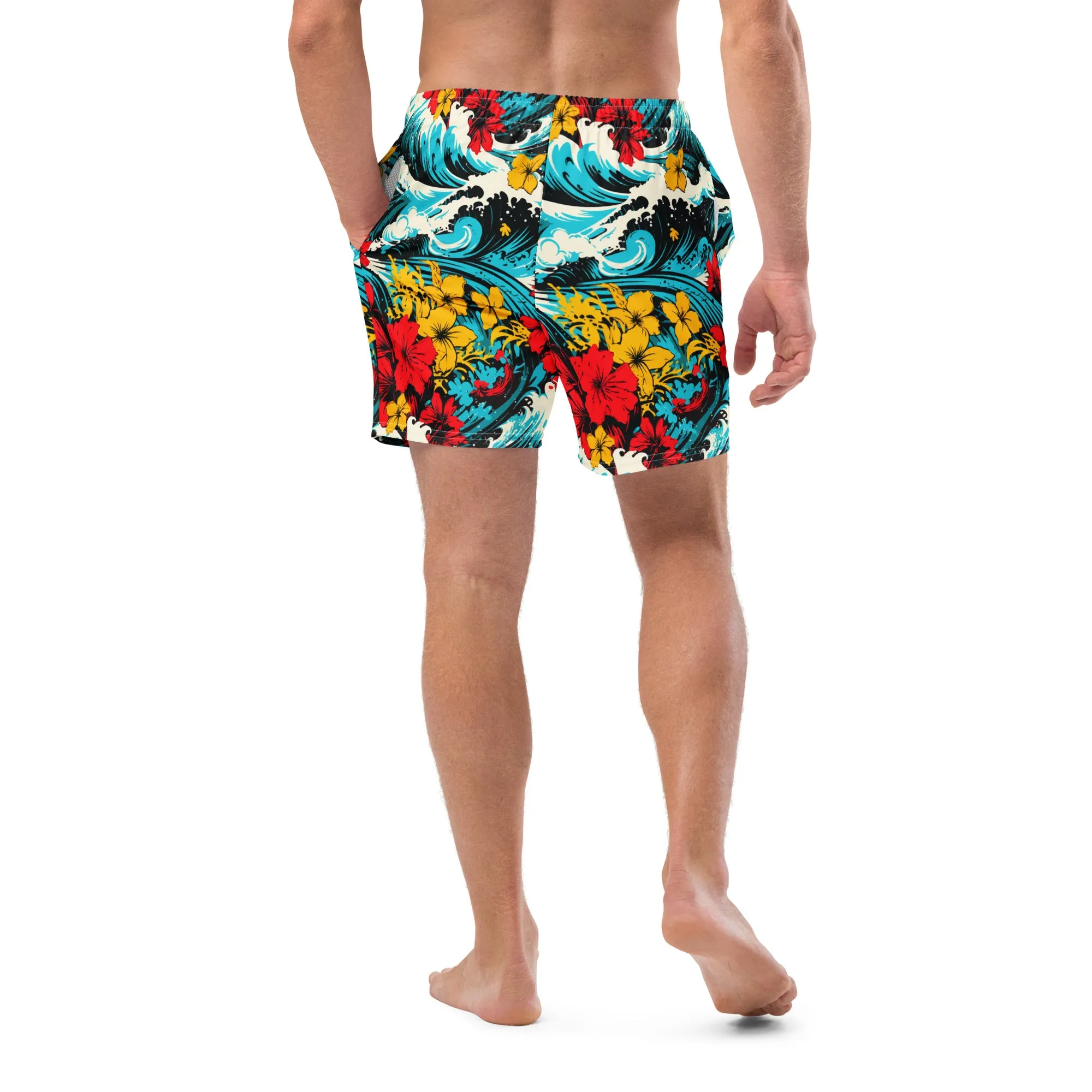 Men's Swim Trunks - Waves and Flowers 001