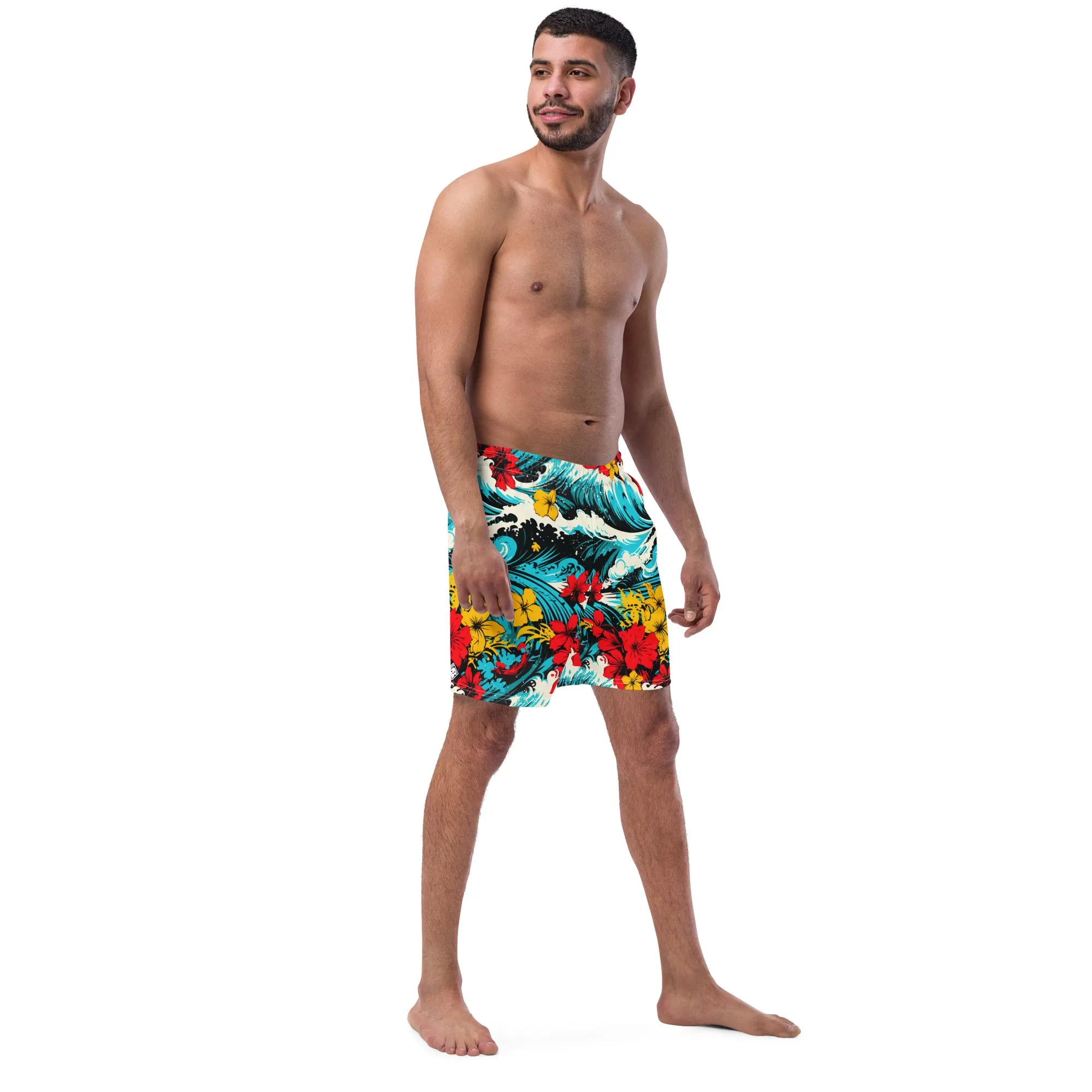 Men's Swim Trunks - Waves and Flowers 001