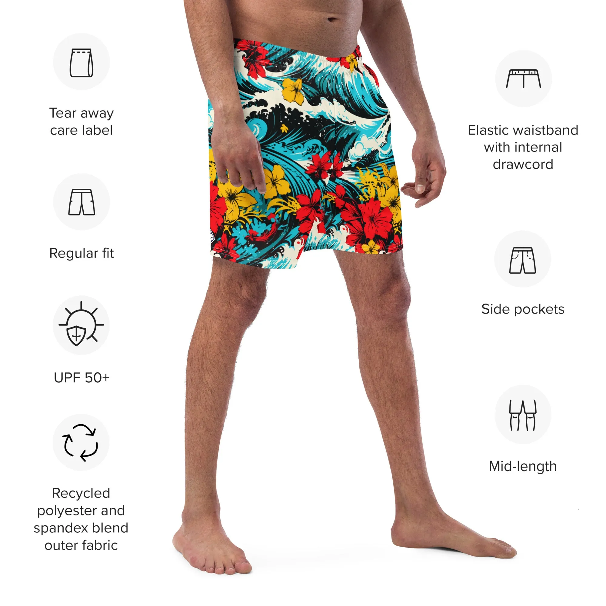 Men's Swim Trunks - Waves and Flowers 001