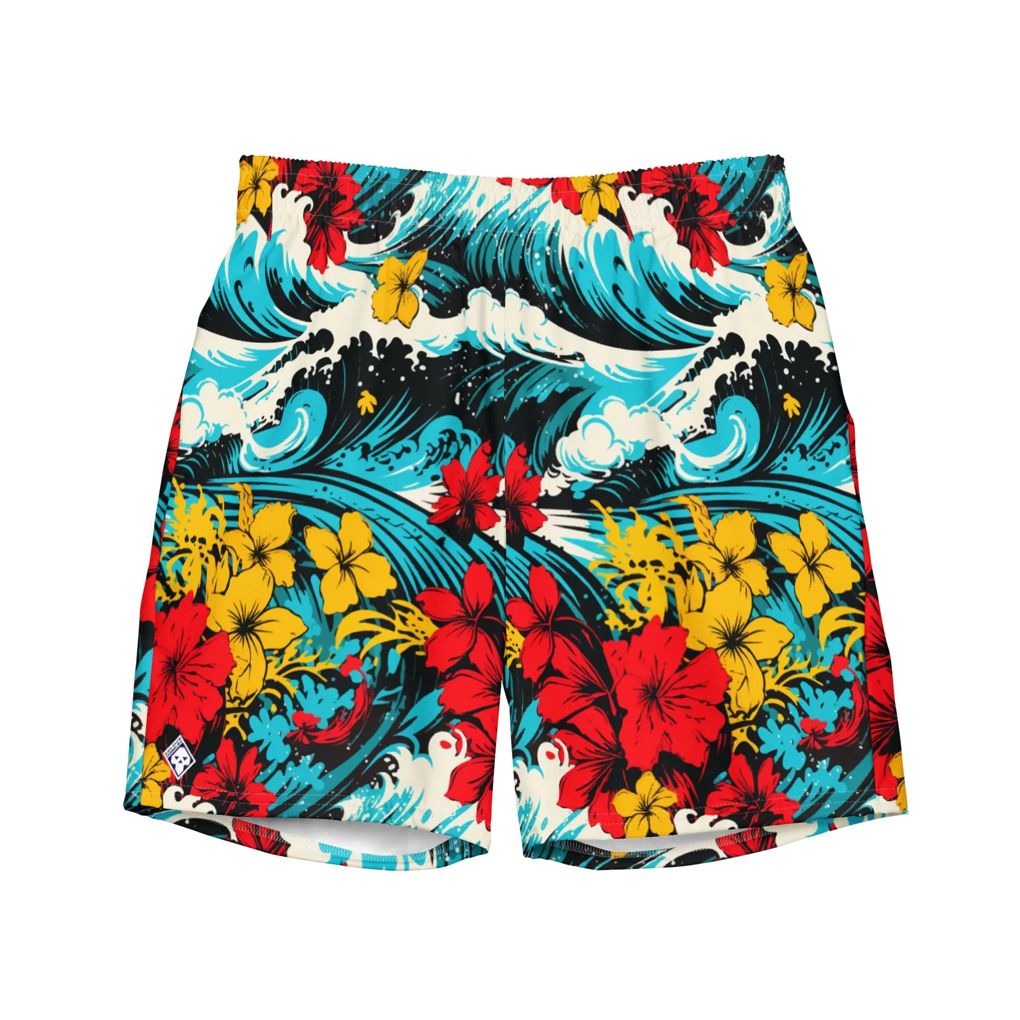 Men's Swim Trunks - Waves and Flowers 001