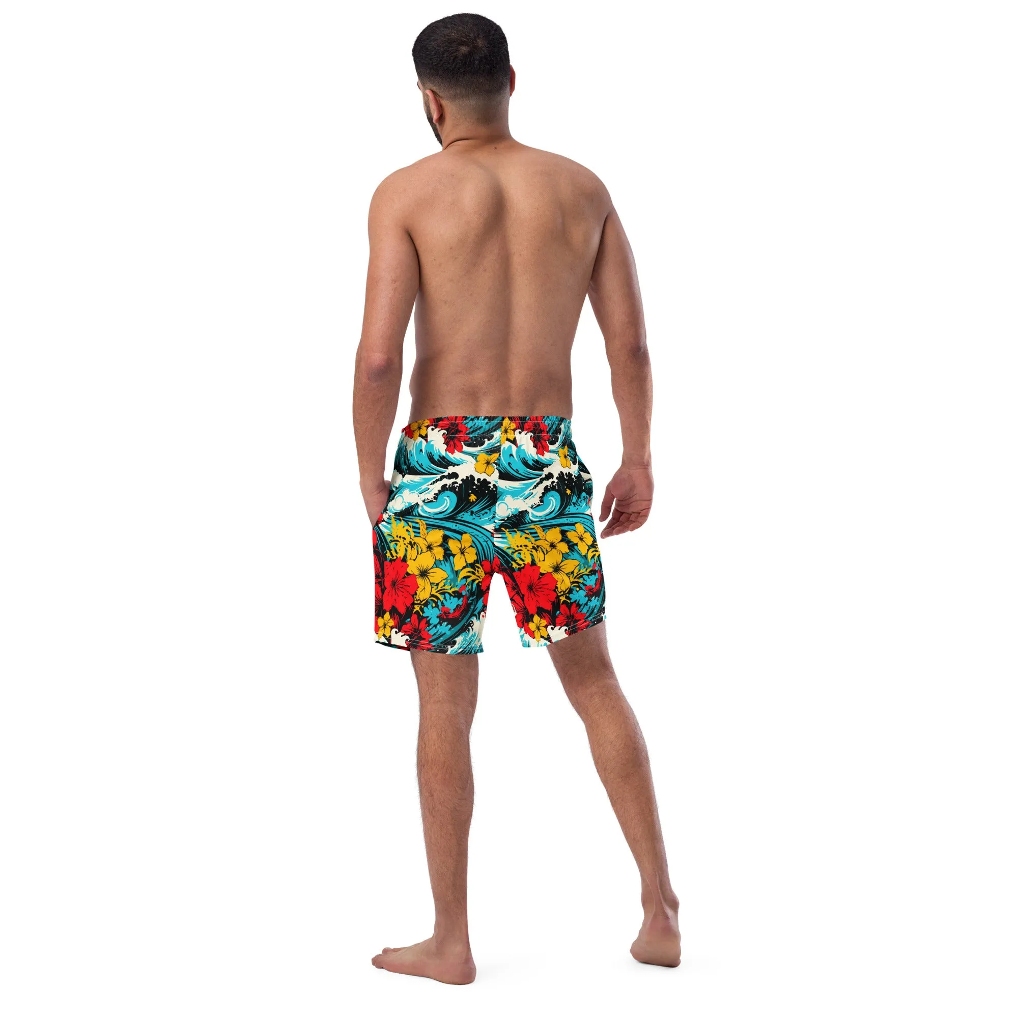 Men's Swim Trunks - Waves and Flowers 001