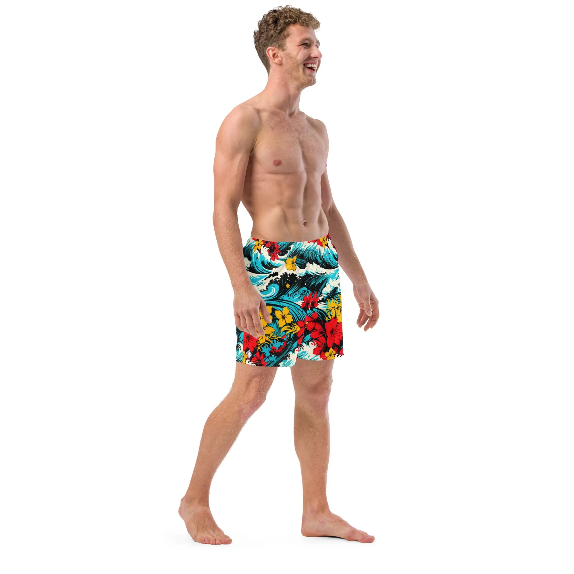 Men's Swim Trunks - Waves and Flowers 001