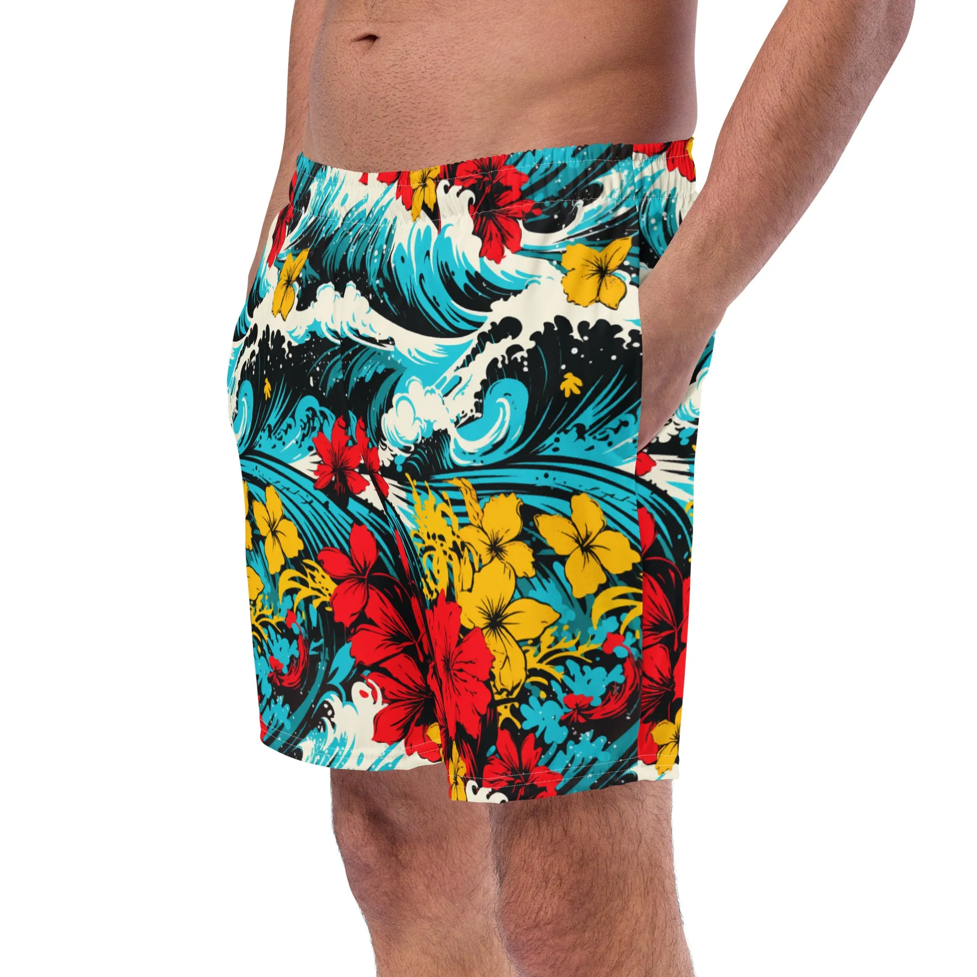Men's Swim Trunks - Waves and Flowers 001