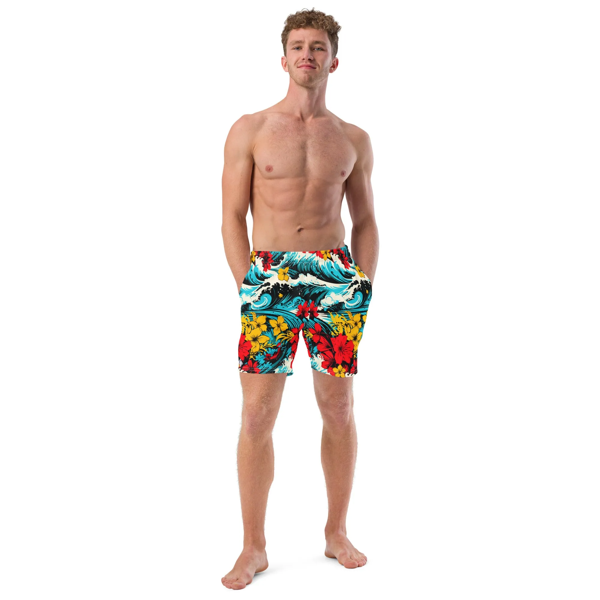 Men's Swim Trunks - Waves and Flowers 001