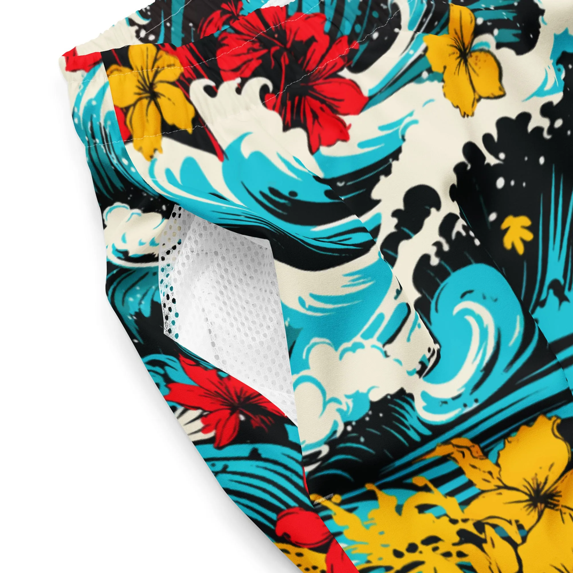 Men's Swim Trunks - Waves and Flowers 001