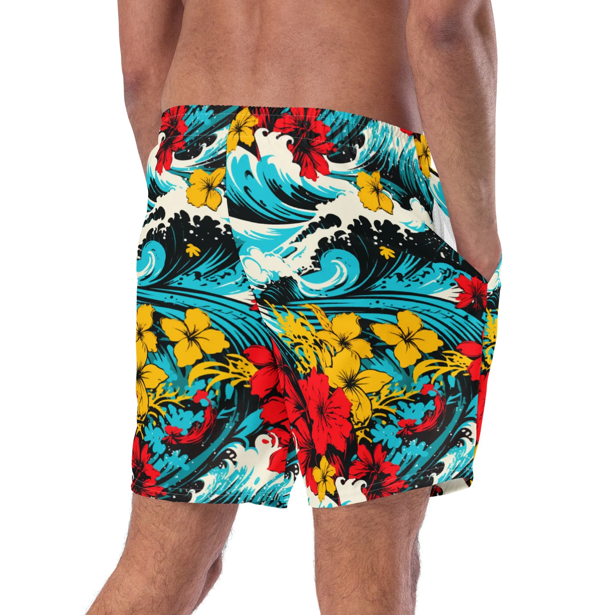 Men's Swim Trunks - Waves and Flowers 001