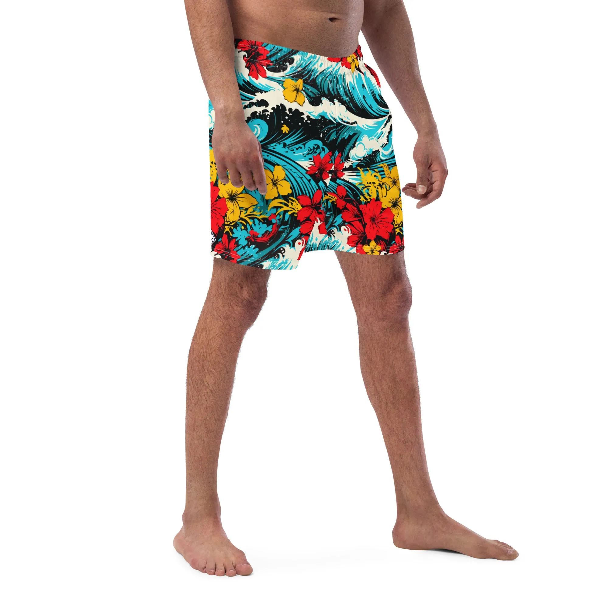 Men's Swim Trunks - Waves and Flowers 001