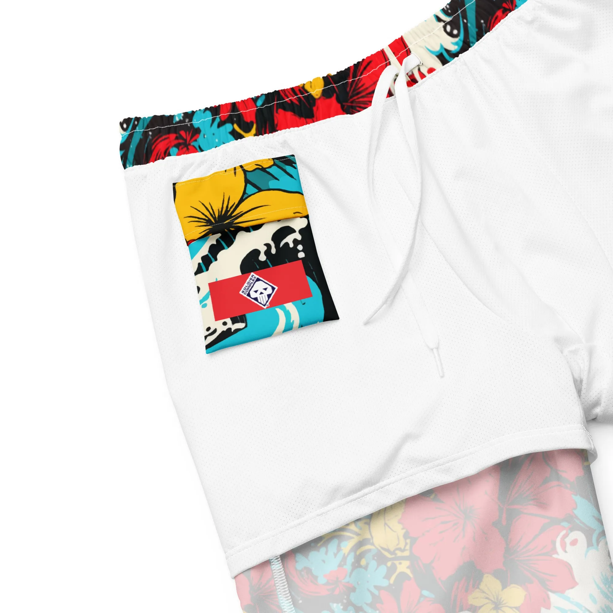 Men's Swim Trunks - Waves and Flowers 001