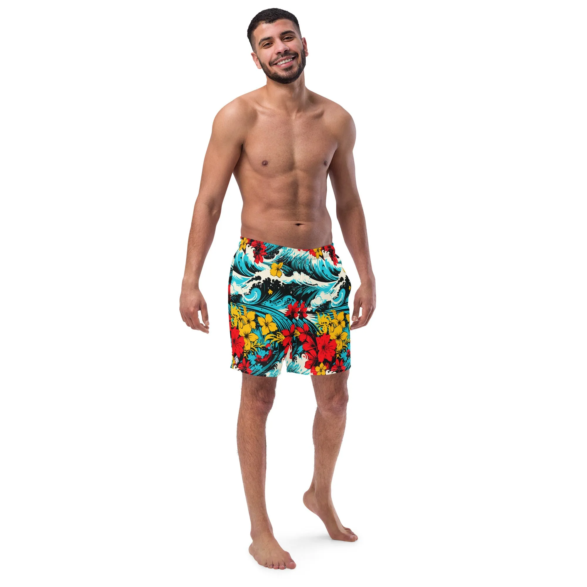 Men's Swim Trunks - Waves and Flowers 001