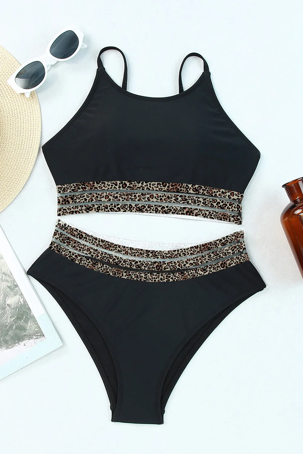Mesh Trim 2pcs Bikini Swimsuit
