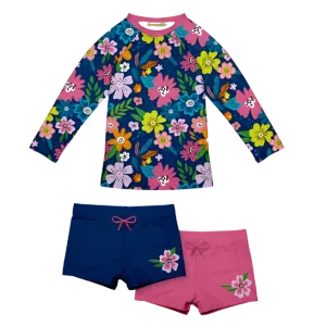 Millie Loves Lily Girls Swim Long-Sleeve 3-PC Rashguard Set - Fuchsia Adele Floral