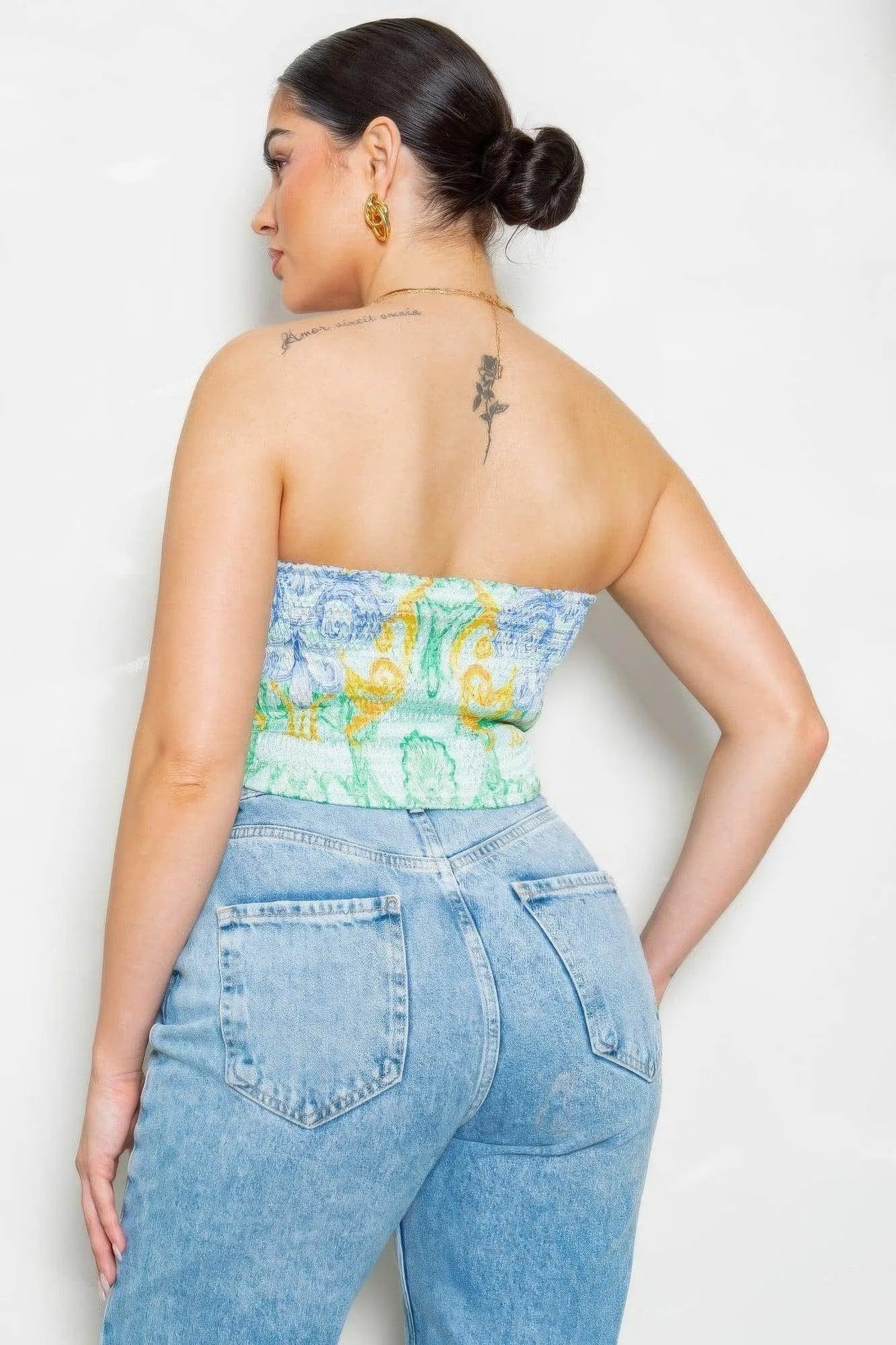 Mint Green Strapless Satin Effect Scarf Top