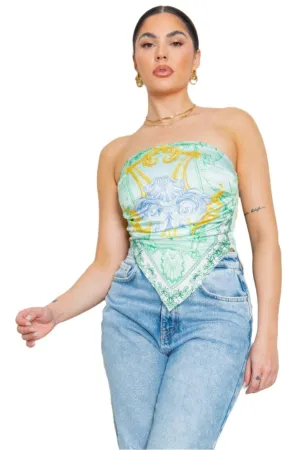 Mint Green Strapless Satin Effect Scarf Top
