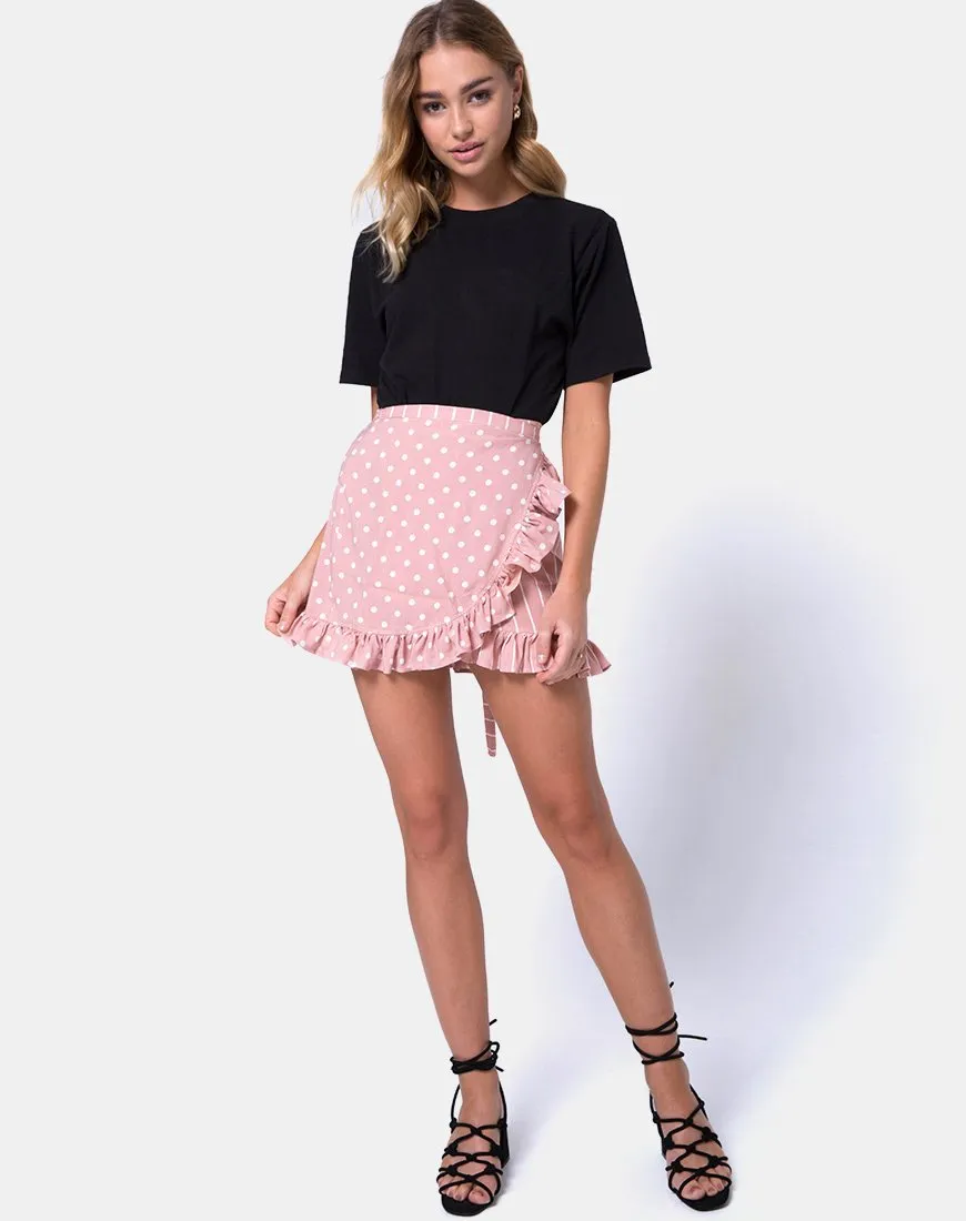 Miza Mini Skirt in Spot Stripe Pink and White