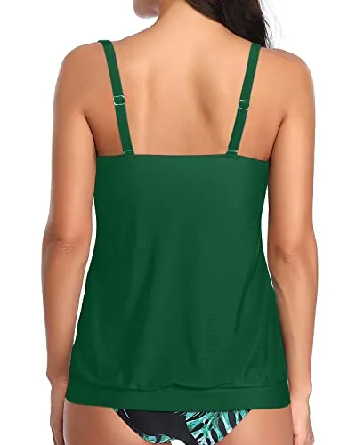 Modest And Elegant Blouson Tankini Bathing Top For Women-Emerald Green