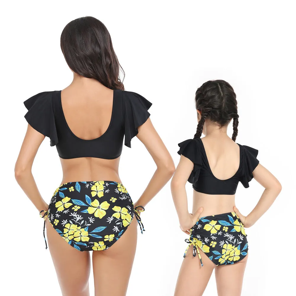 Mom and Daughter Floral Print Ruffle Bikini Matching Swimsuit