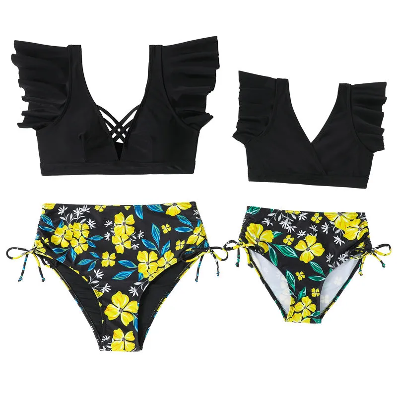 Mom and Daughter Floral Print Ruffle Bikini Matching Swimsuit