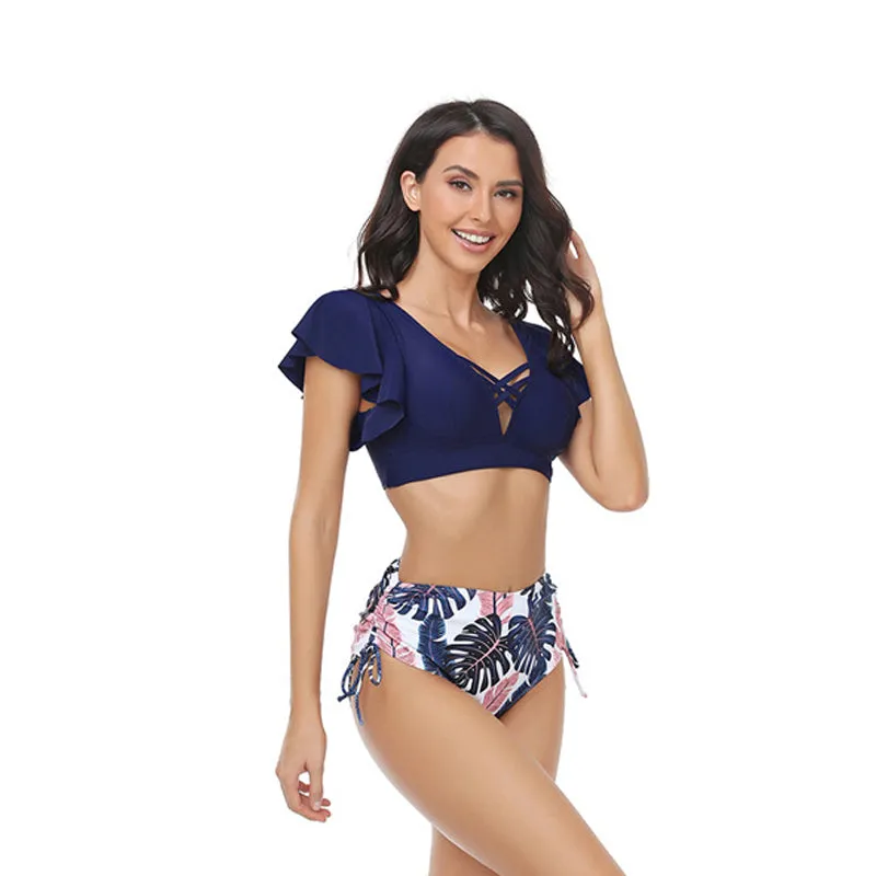 Mom and Daughter Tropical Print Ruffle Bikini Matching Swimsuit