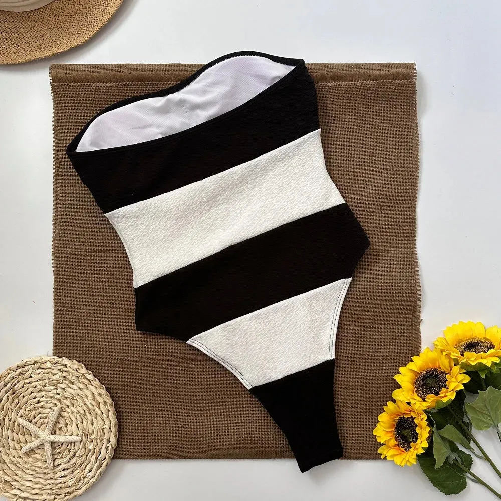 Monochrome Bandeau Tube Swimsuit in Black & White