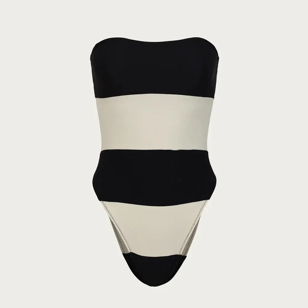 Monochrome Bandeau Tube Swimsuit in Black & White