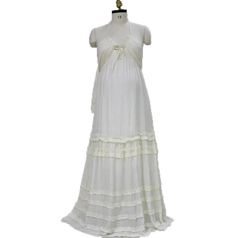 MQTIME  - Maternity Photoshoot Dress Bohemian Maternity Dress for Summer Photoshoots - Linen V-Neck Casual Style